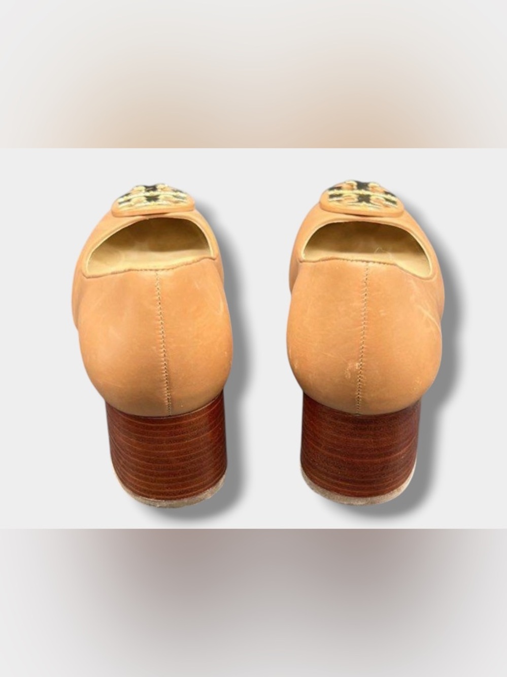 Tory Burch Tan Leather Heels Logo Pumps Size 5.5 - Picture 7 of 7